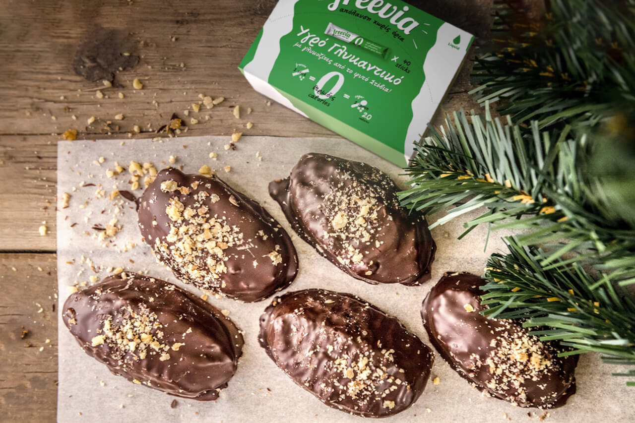 Traditional Christmas “Melomakarona” with Stevia Freevia and Couverture